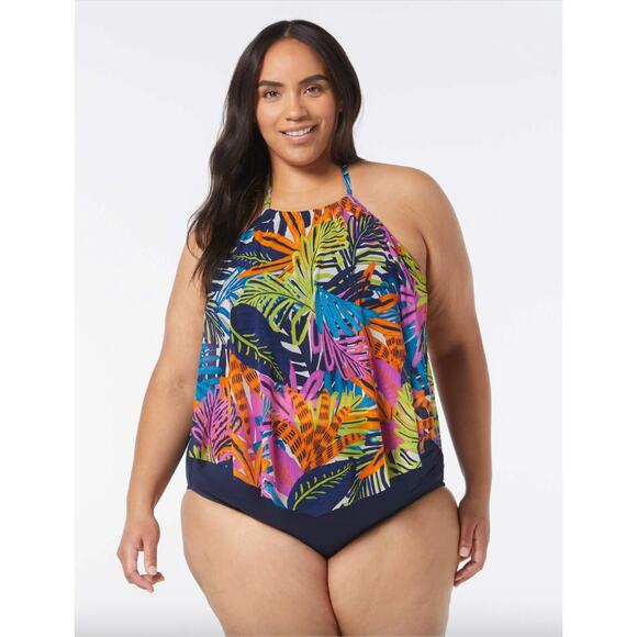 Coco Reef Aura Eclectic Jungle Mesh Ruffle Tankini Top - 34D - Picture 11 of 11